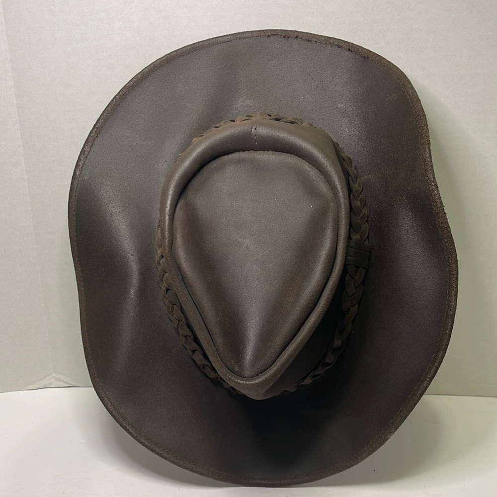 Henschel Hat Co leather Cowboy hat w/ braided detail chocolate brown size large